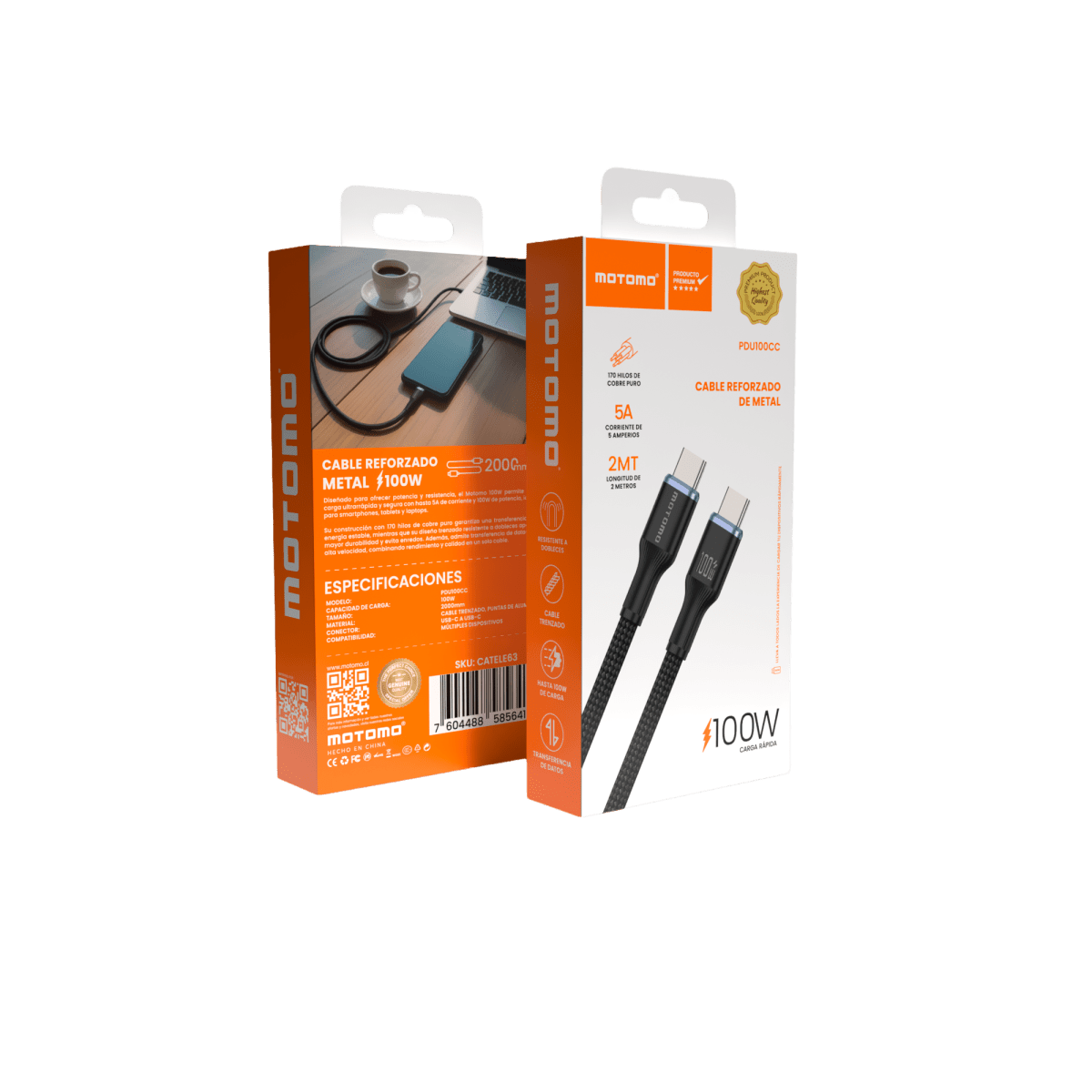 Cable Carga Rápida Motomo PD-Ultra100W USB-C/USB-C 2 Metros5