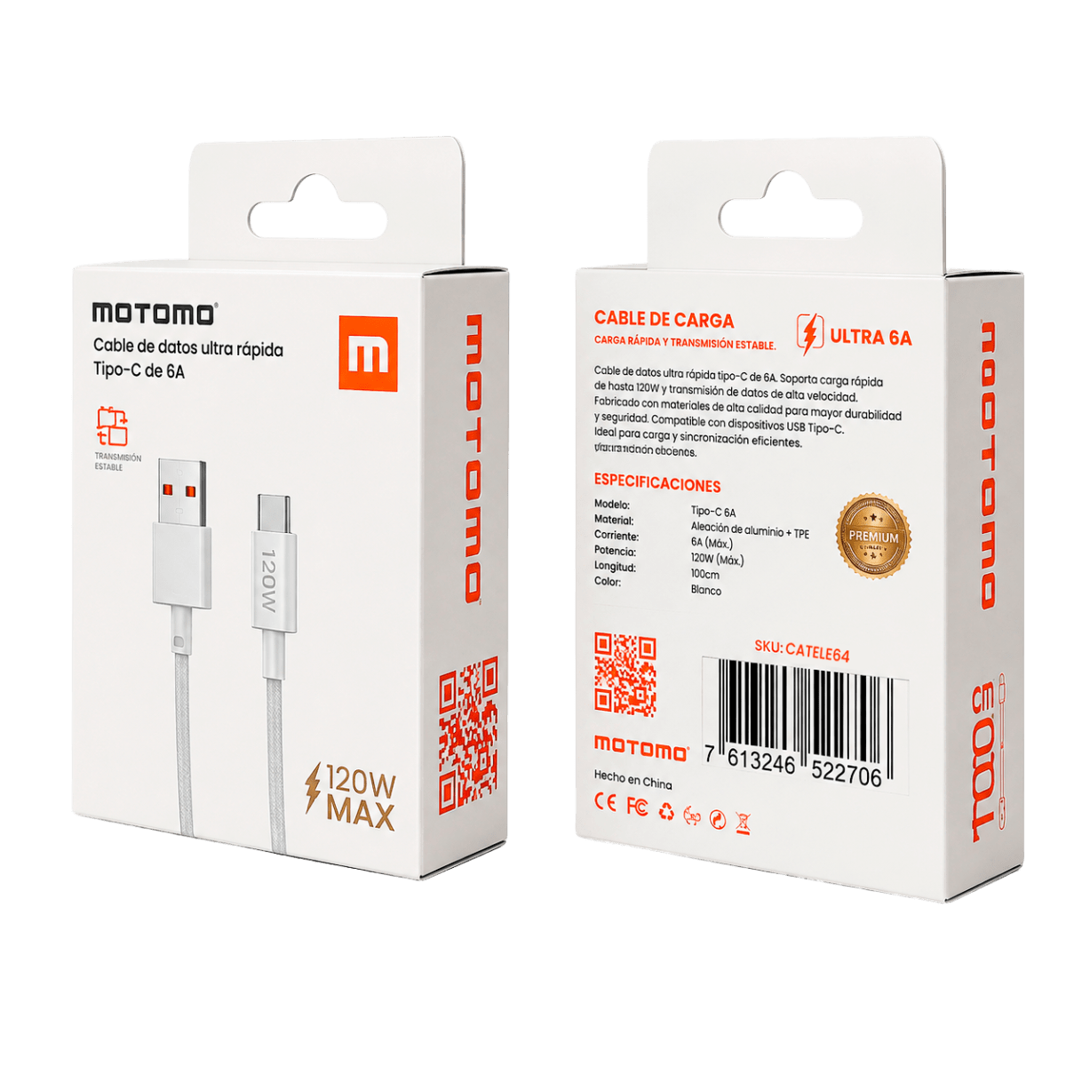 Cable Carga Rápida Motomo PD-ULTRA Xmi 5.0a 120w5