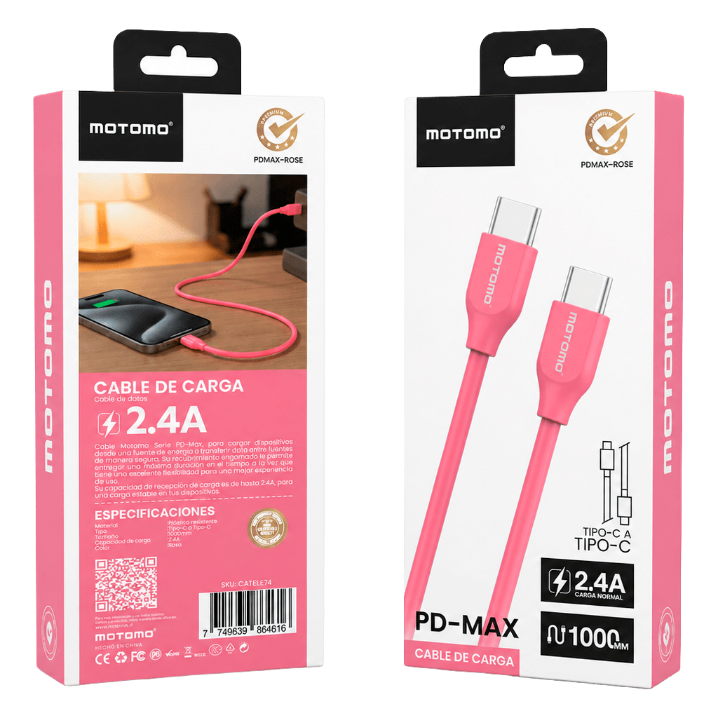 Cable Cargador Tipo C a Tipo C - 2.4A - 1 metro PDMAX-ROSE5