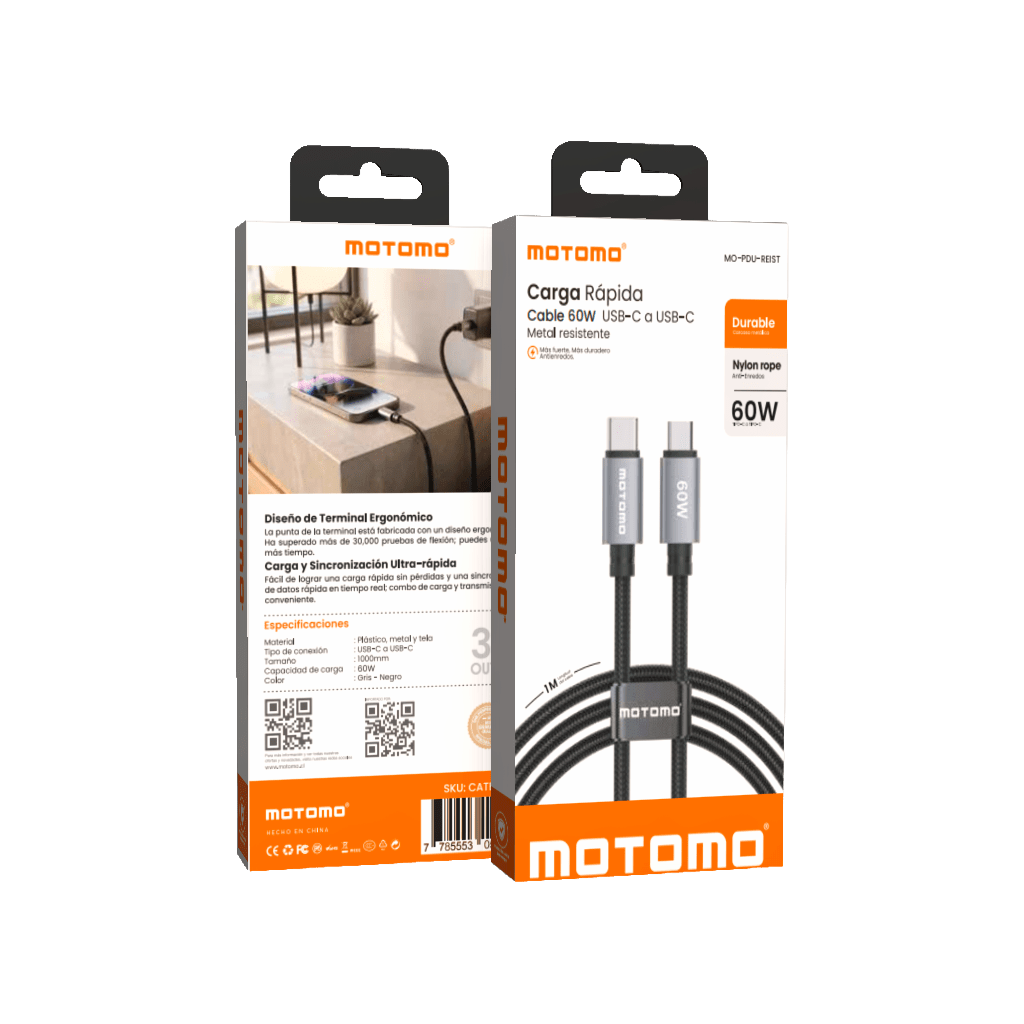 Cable Carga Rapida Trenzado Motomo PD-Ultra Resist 60W USB-C a USB-C5