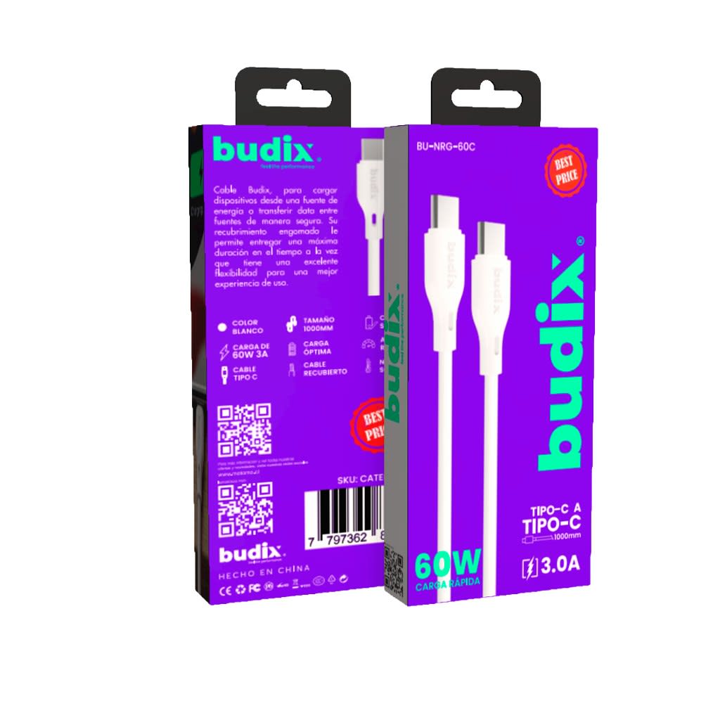 Cable Budix USB-C A USB-C Carga Rápida 60w 3a 2M5