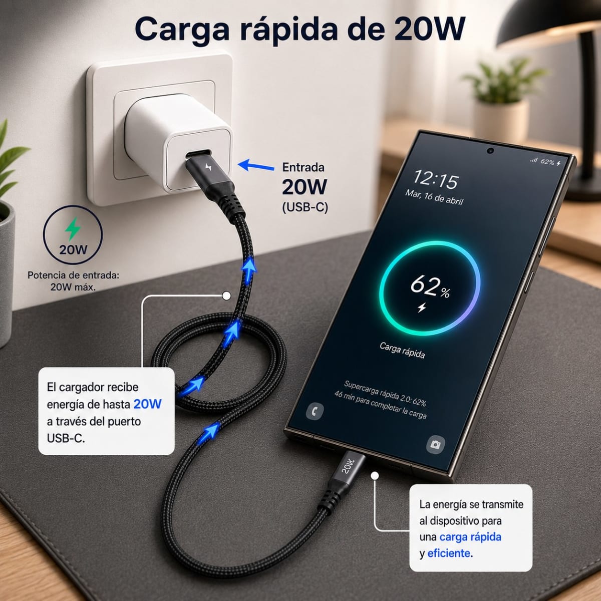 Cable Budix Energy Metal USB-A A USB-C 3.0a Trenzado 1M4