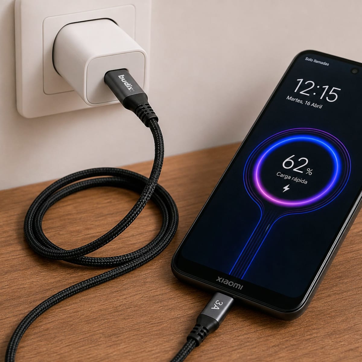 Cable Budix Energy Metal USB-A A USB-C 3.0a Trenzado 1M5