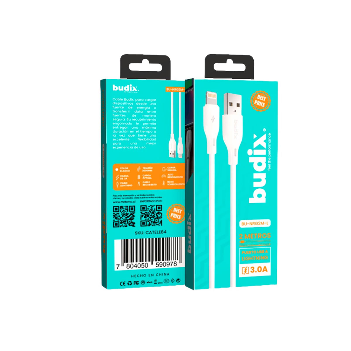 Cable Carga Rápida Budix Energy USB-A A Lightning 3.0a 2M5