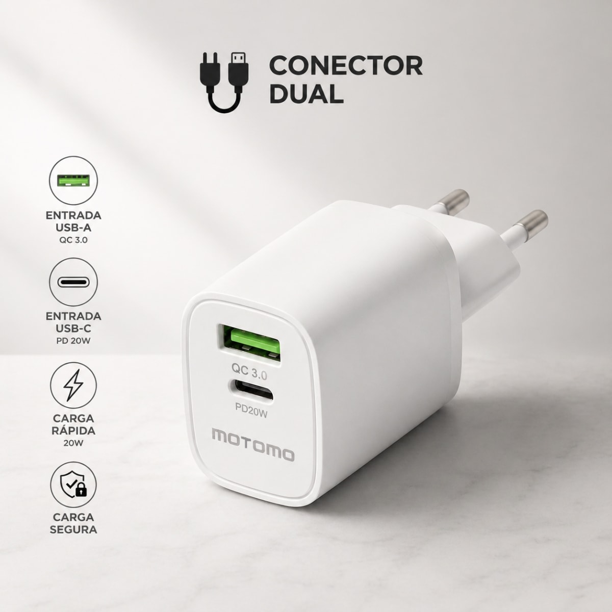 Cargador de Pared Motomo PD-L20 Dual 20W SIN CABLE3