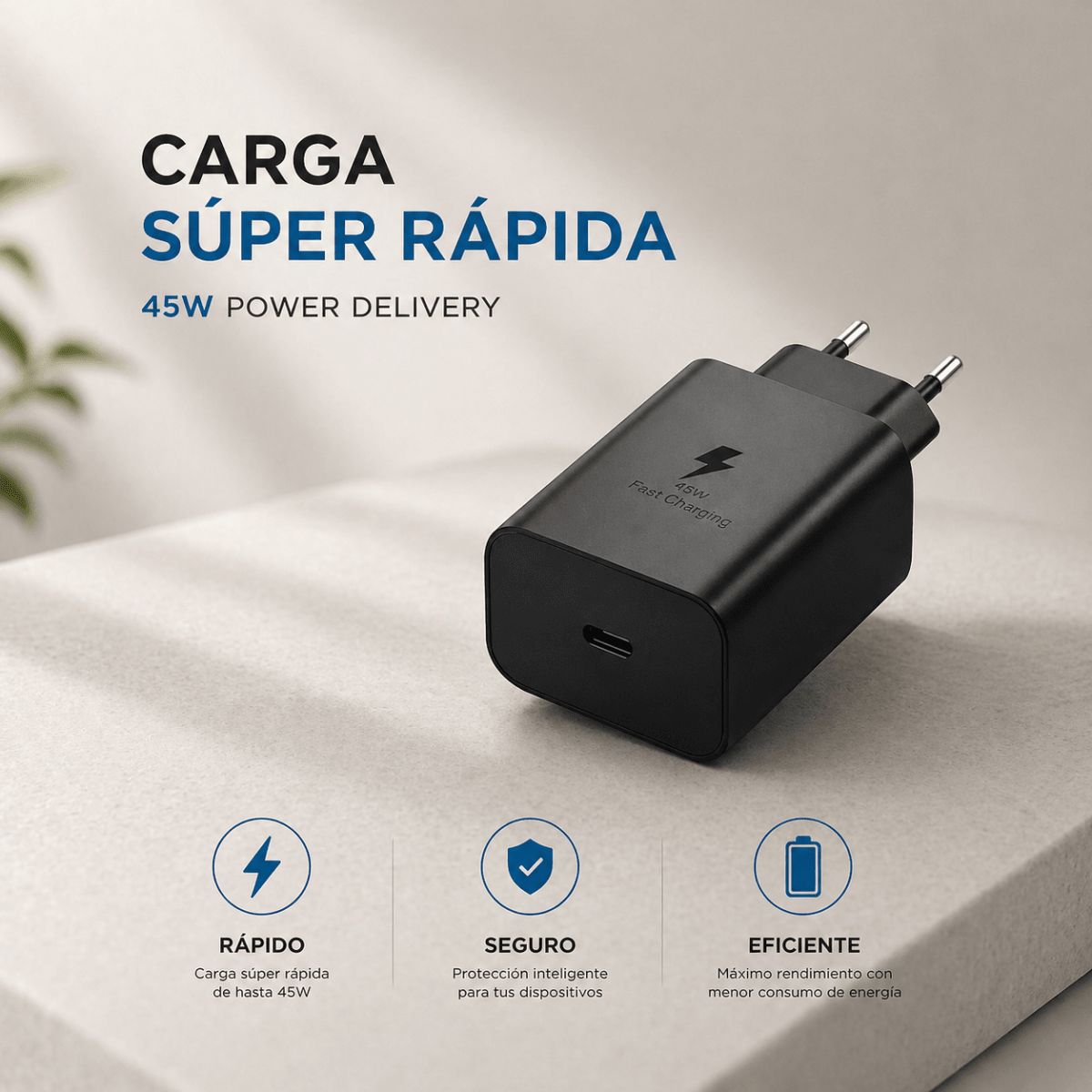 Cargador Rápido Certificado 45w Sin Cable Tipo C Pd Negro4