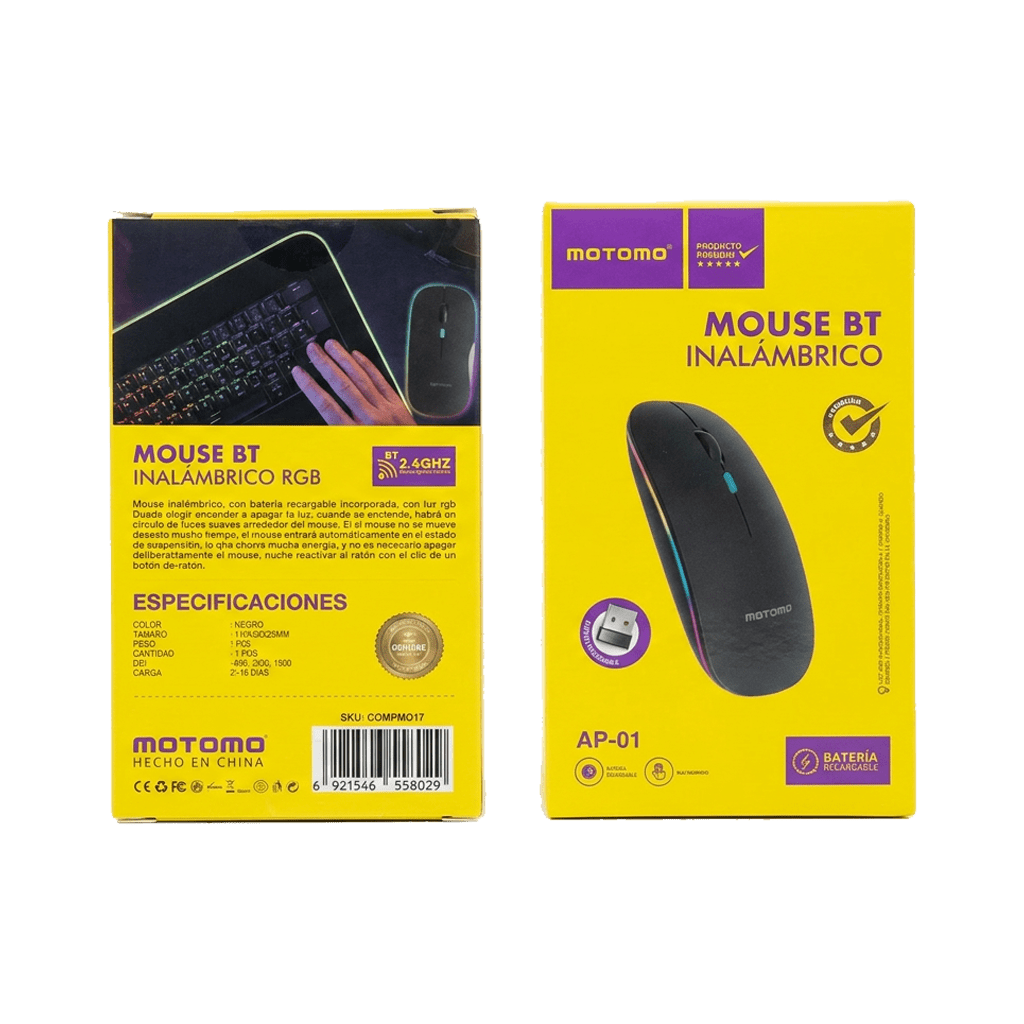 Mouse Inalámbrico Recargable RGB 1600DPI 2.4G Negro5