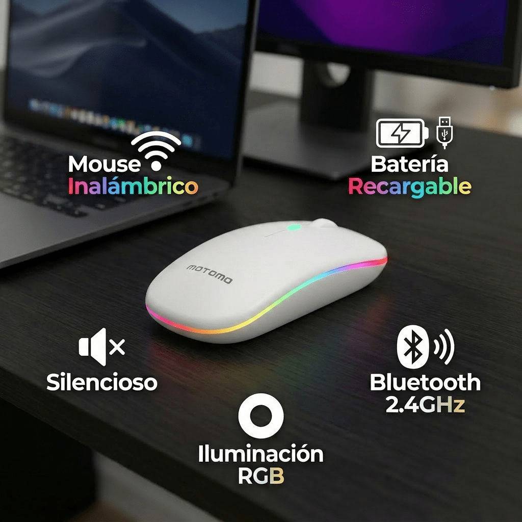 Mouse Inalámbrico Recargable RGB 1600DPI 2.4G Plata4