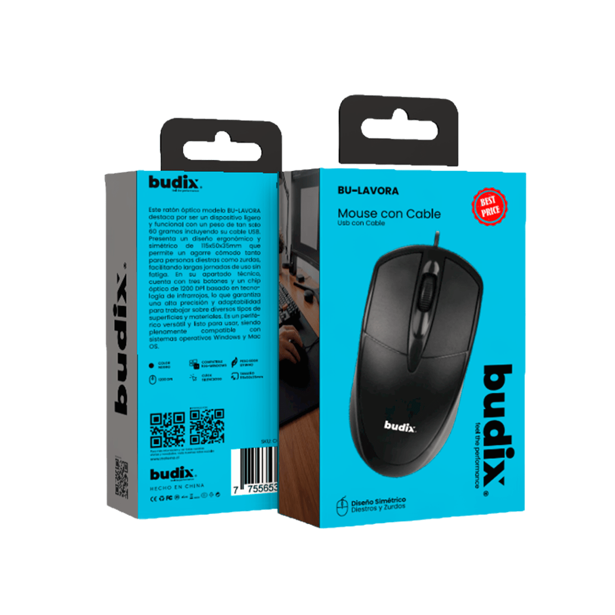 Mouse Óptico Budix BU-LAVORA con Cable USB 1200 DPI5
