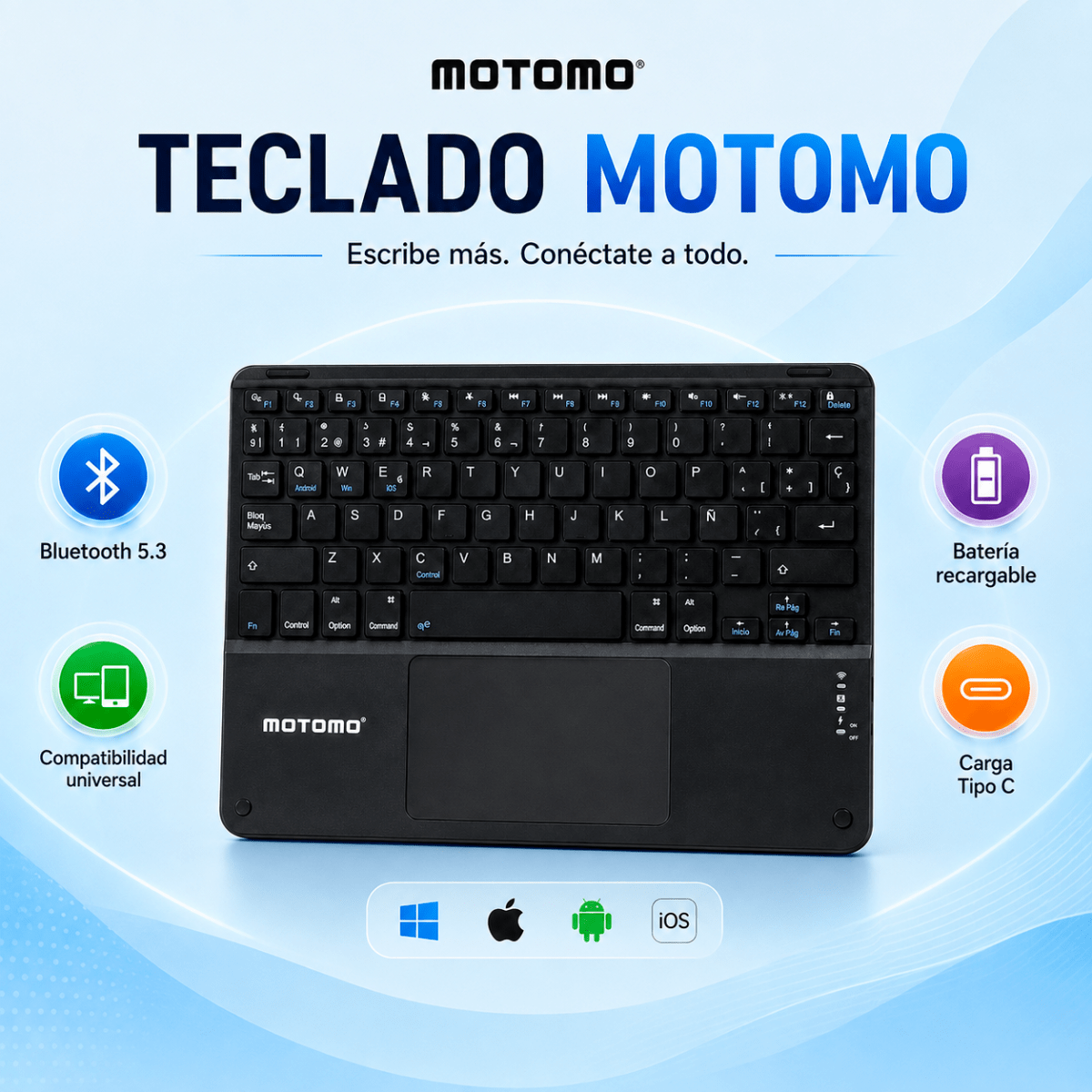 Teclado Inalámbrico Bluetooth Español Negro BD-136A Motomo3