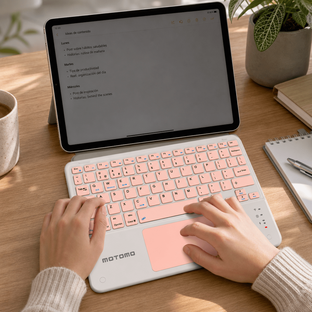 Teclado Inalámbrico Bluetooth Español Rosa BD-136A Motomo4