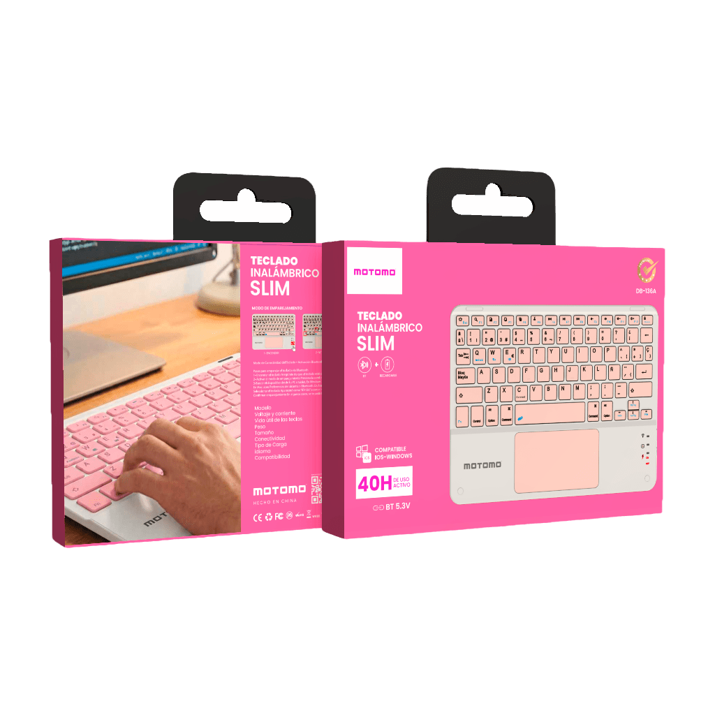 Teclado Inalámbrico Bluetooth Español Rosa BD-136A Motomo5