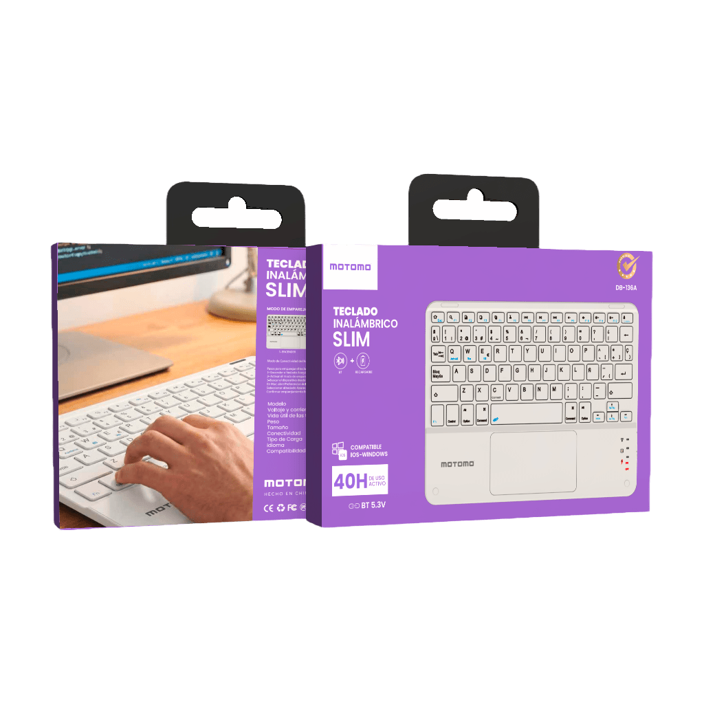Teclado Inalámbrico Bluetooth Español Blanco BD-136A Motomo5