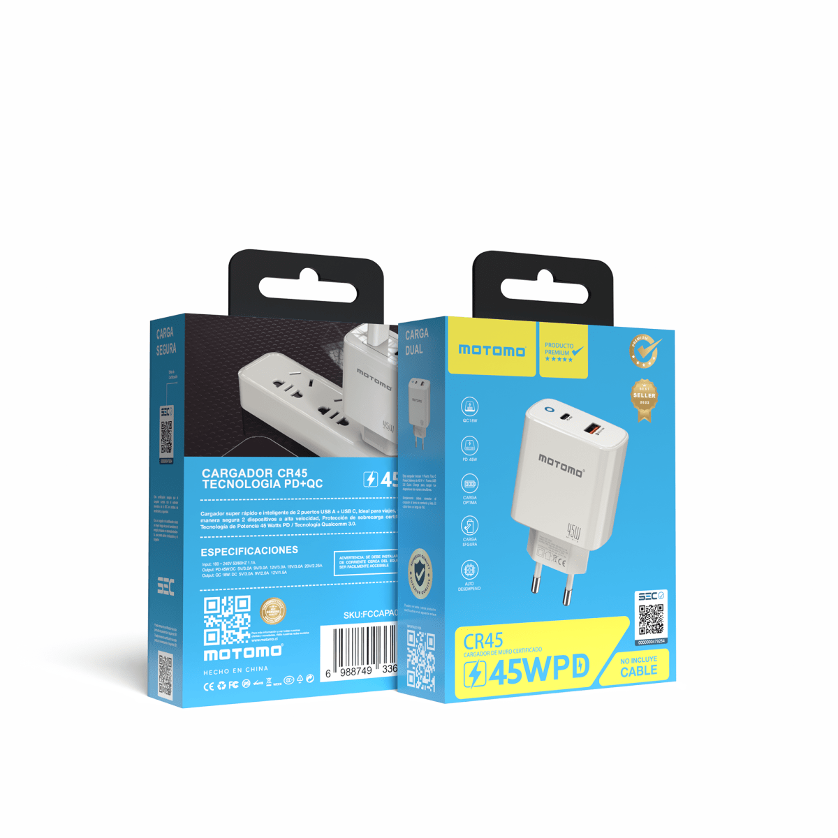 Cargador Rápido Certificado 45w Sin Cable Usb Tipo C Dual5
