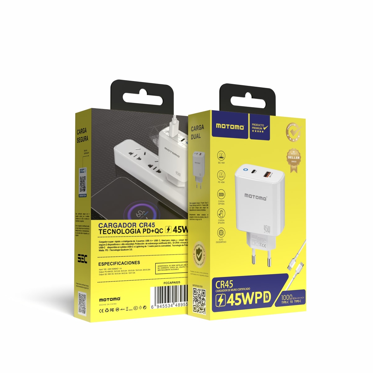 Cargador de Pared Motomo CR45W PD A + C 45W Tipo C6