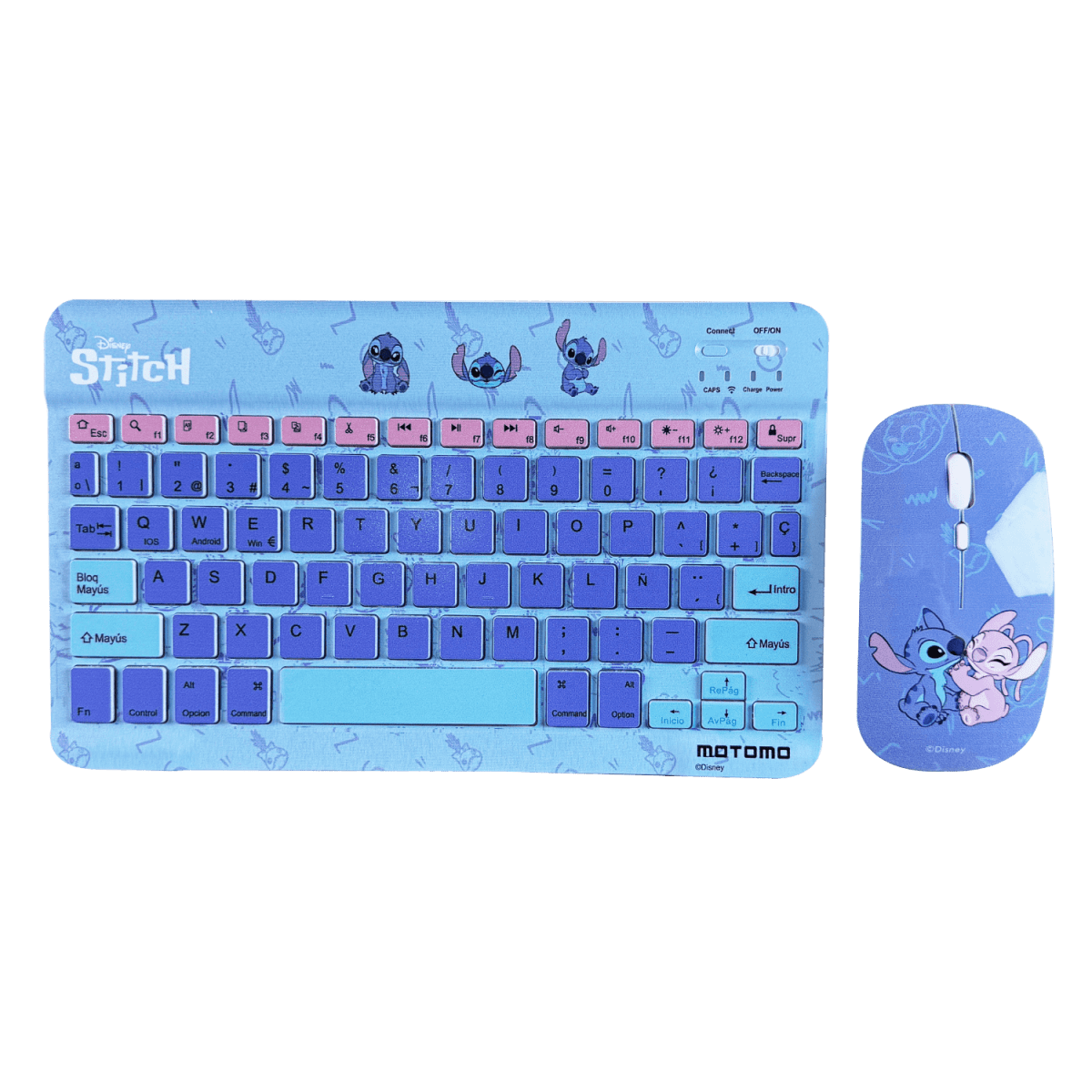 Kit Teclado Y Mouse Inalámbrico Disney Celeste Español1