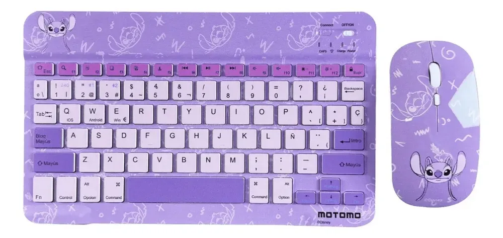 Kit Teclado Y Mouse Inalámbrico Stitch Lila Español1