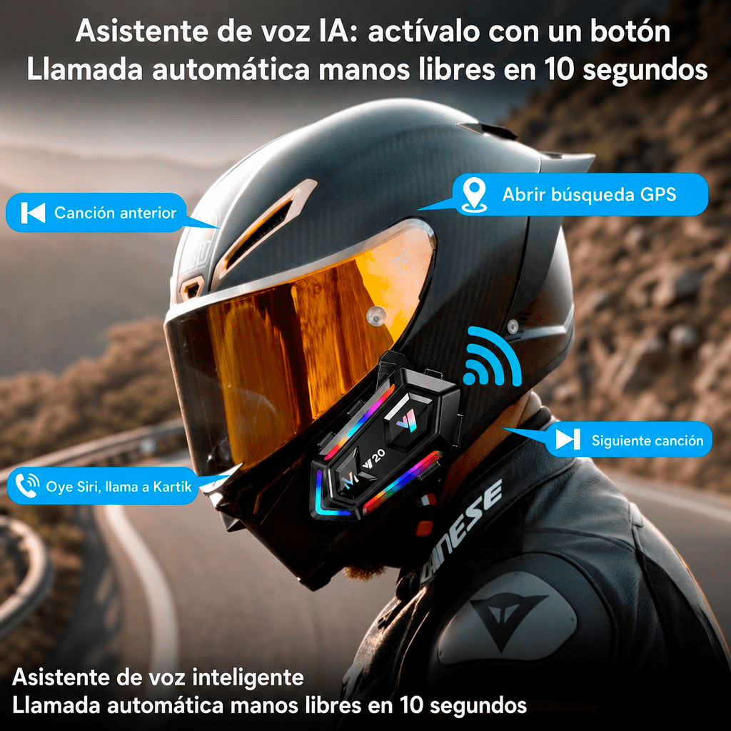 Intercomunicador Bluetooth Y20 Max Casco Moto LED RGB4