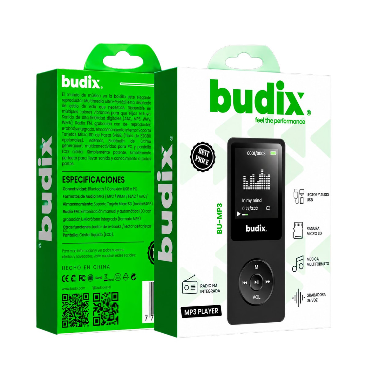 Reproductor MP3 Budix BU-MP3 Bluetooth Radio FM Micro SD7