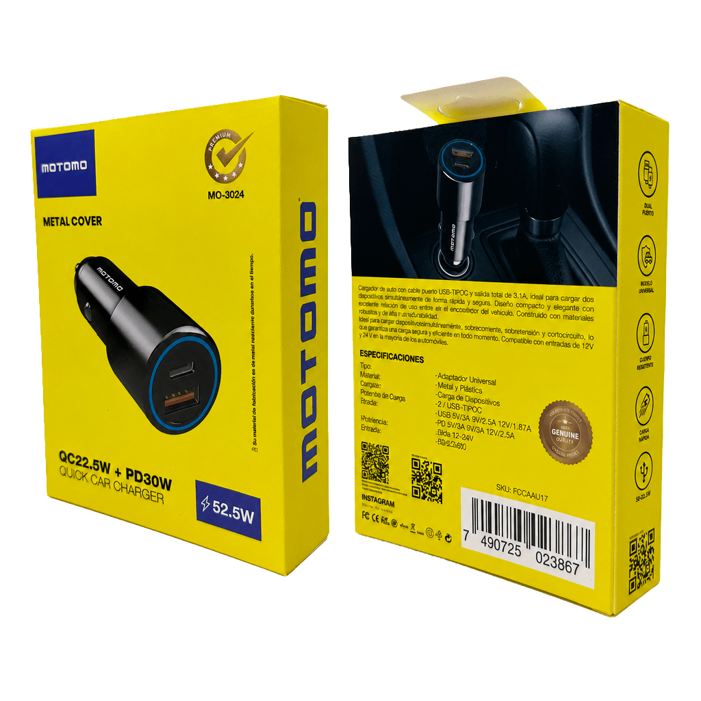 Cargador de Auto Motomo MO-3024 52.5W5