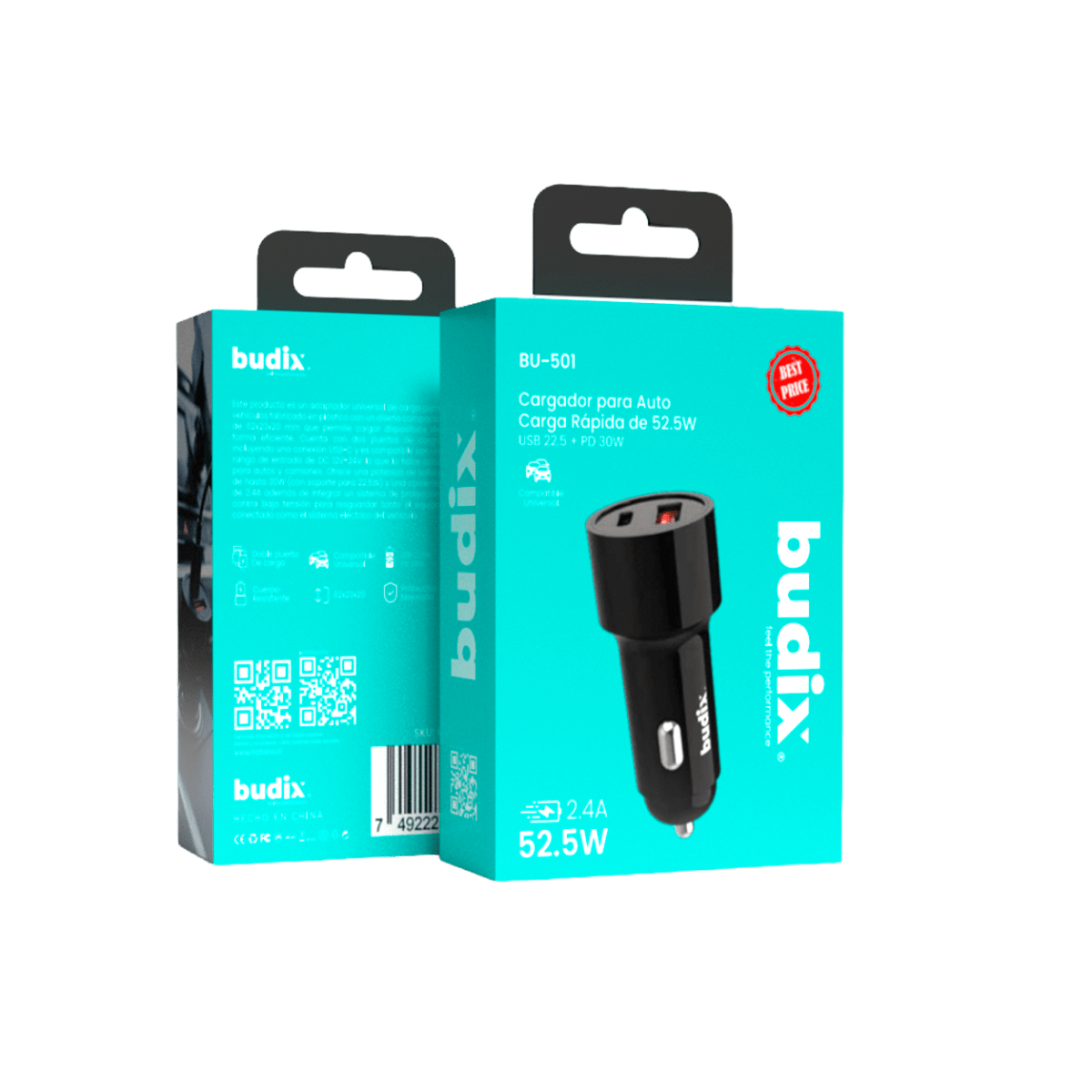 Cargador De Auto BU-501 52.5w USB-C Carga Súper Rápida5