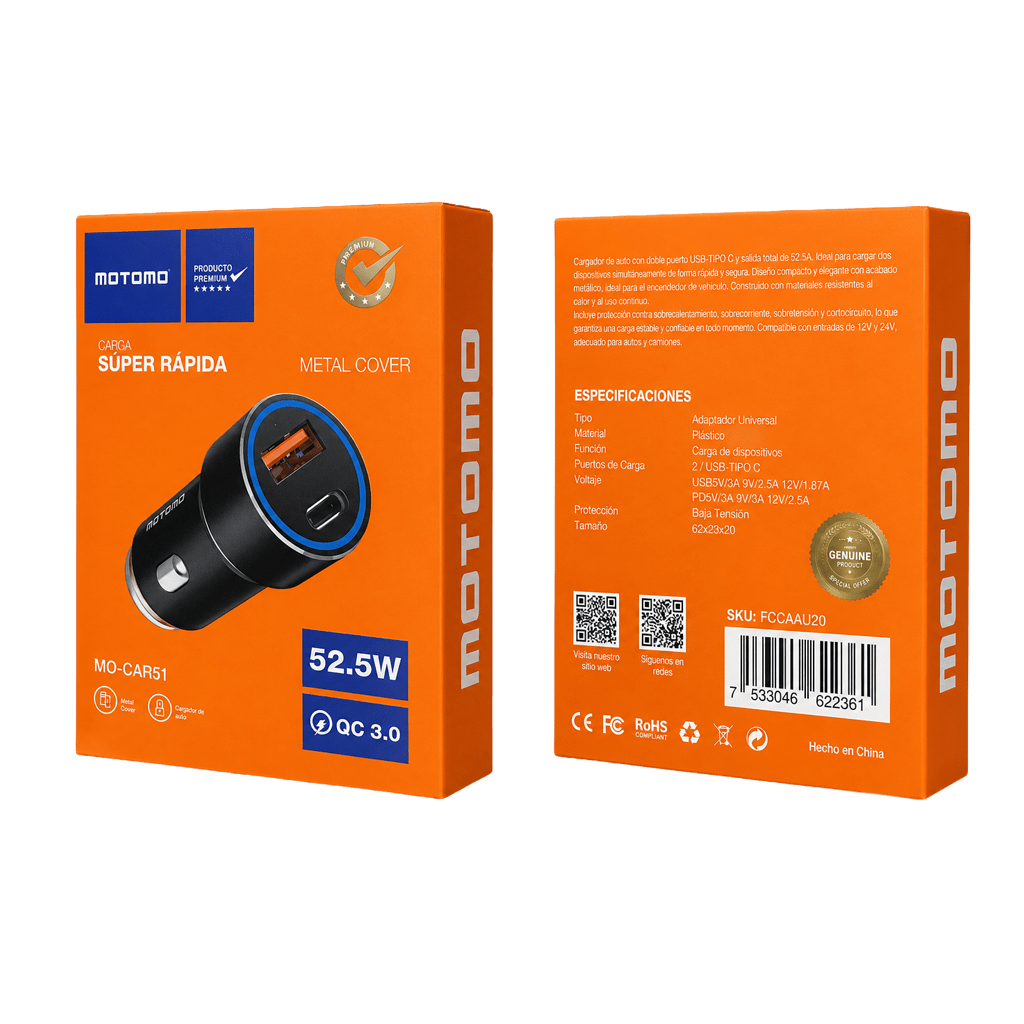 Cargador de Auto Motomo MO-CAR51 52.5W5