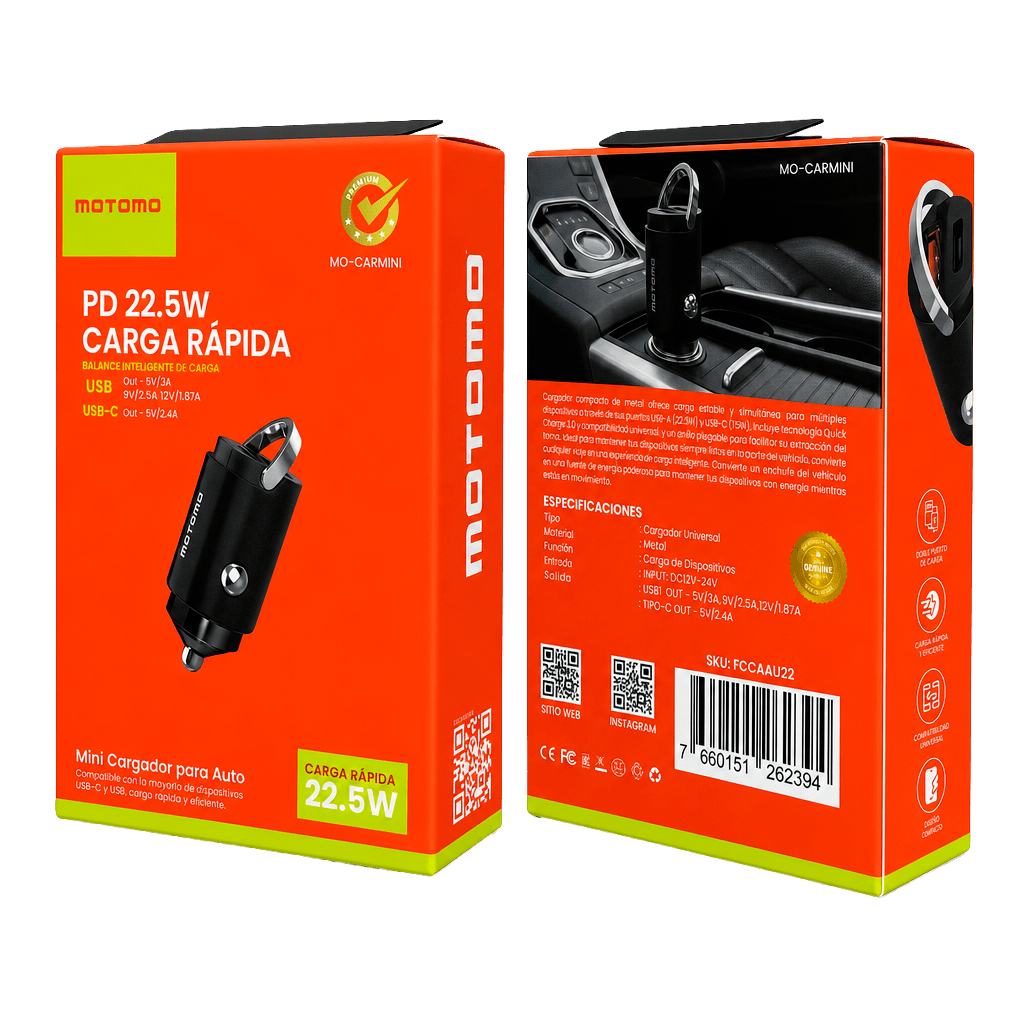 Cargador Auto Mini Usb-c Usb-a Quick Charge 3.0 22.5w6