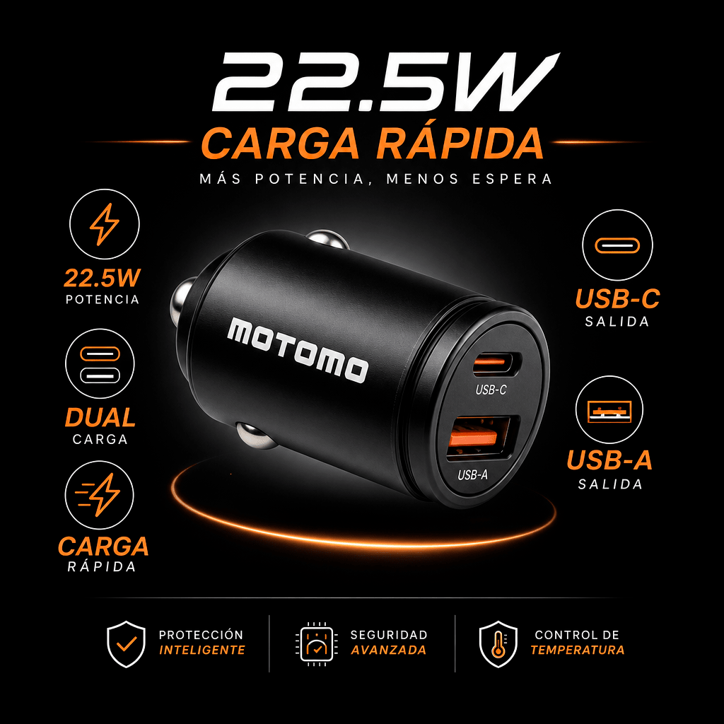 Cargador Auto Mini Usb-c Usb-a Quick Charge 3.0 22.5w4