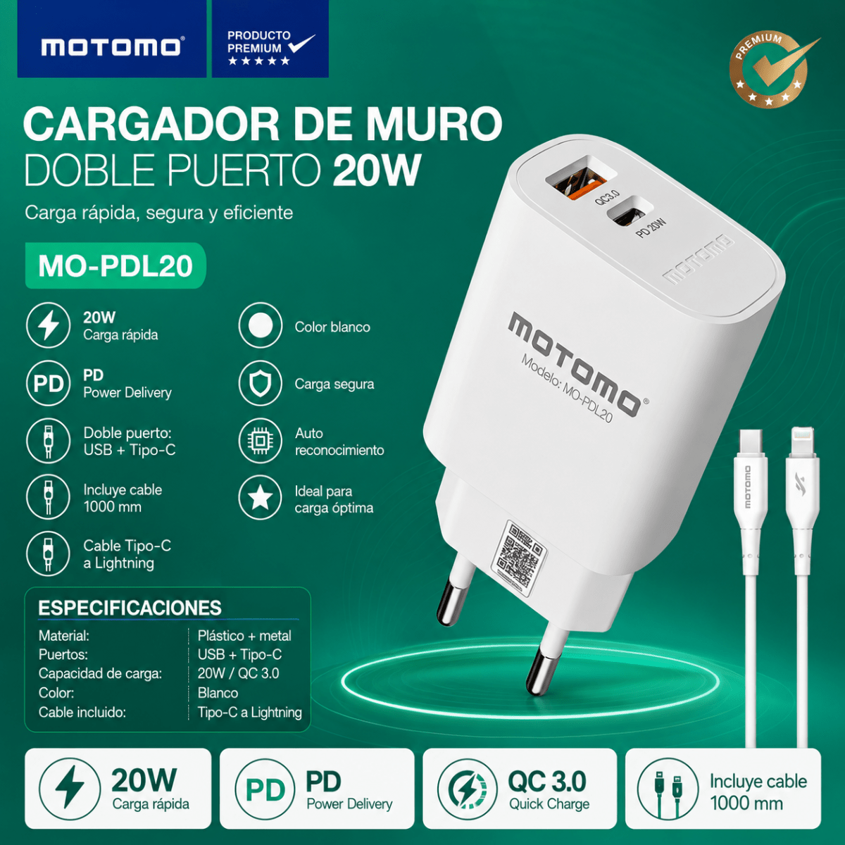PD-L20 20W Dual Cable Lightning3