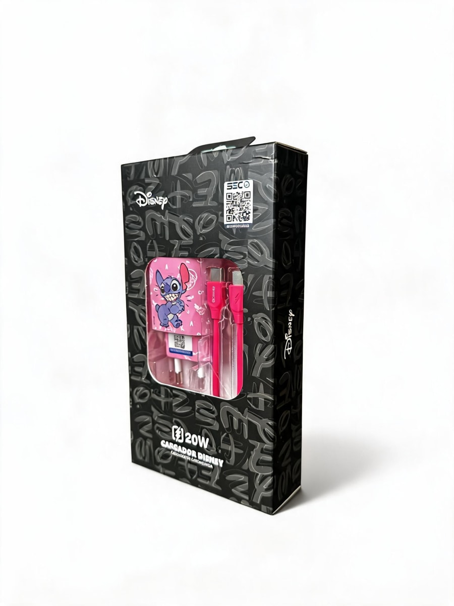 Cargador Rapido SEC Disney Stitch Rosa 20W Con Cable Tipo C5