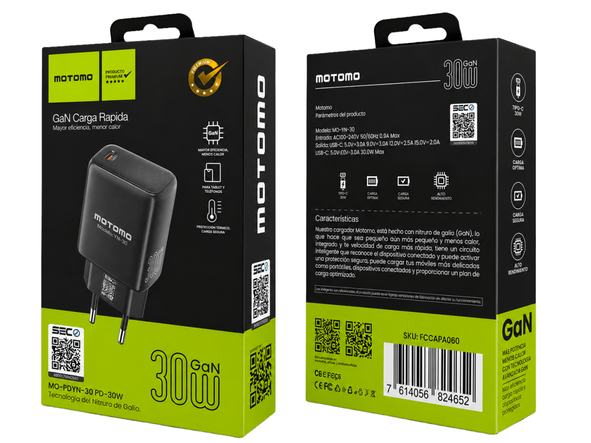 Cargador Rápido GaN SEC 30W USB-C PD YN-30 Negro5