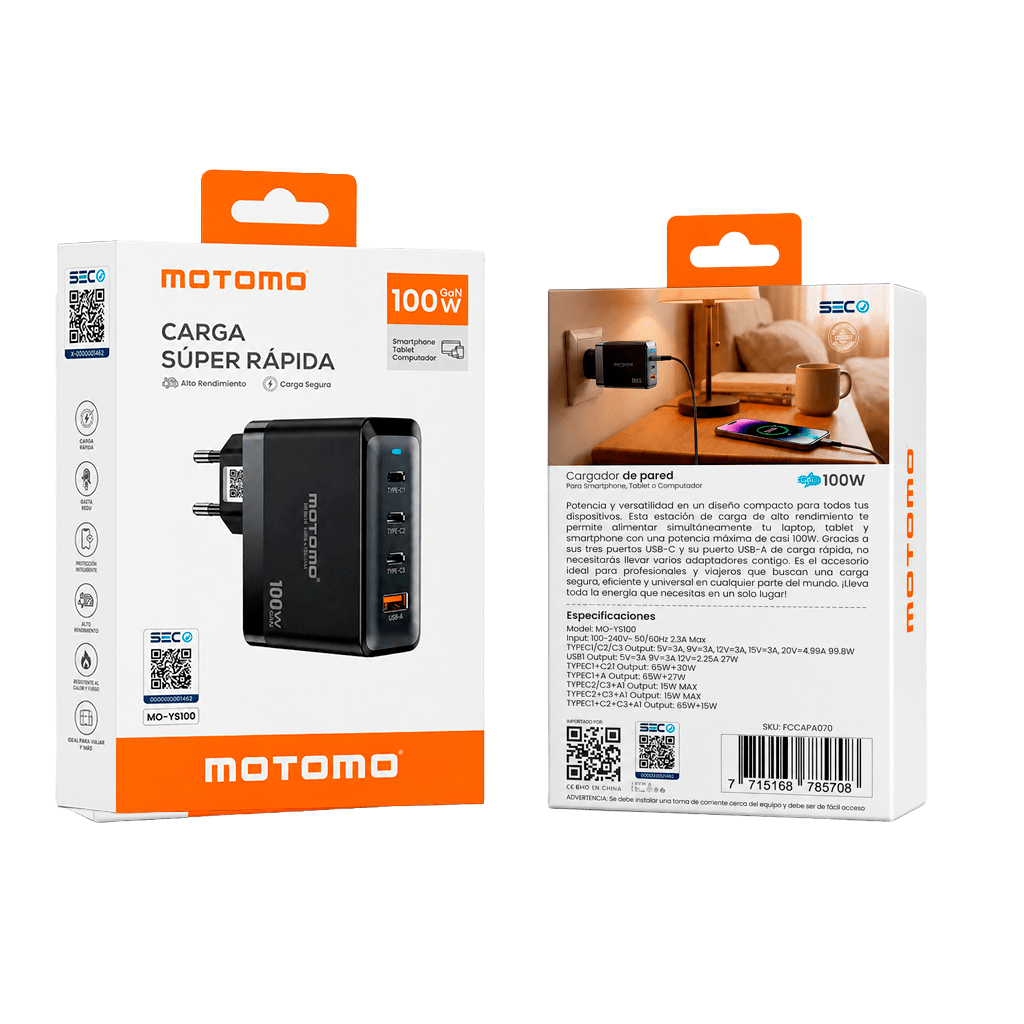 Cargador Pared 100W GaN 3 USB-C + USB-A MO-YS100 Sin Cable4