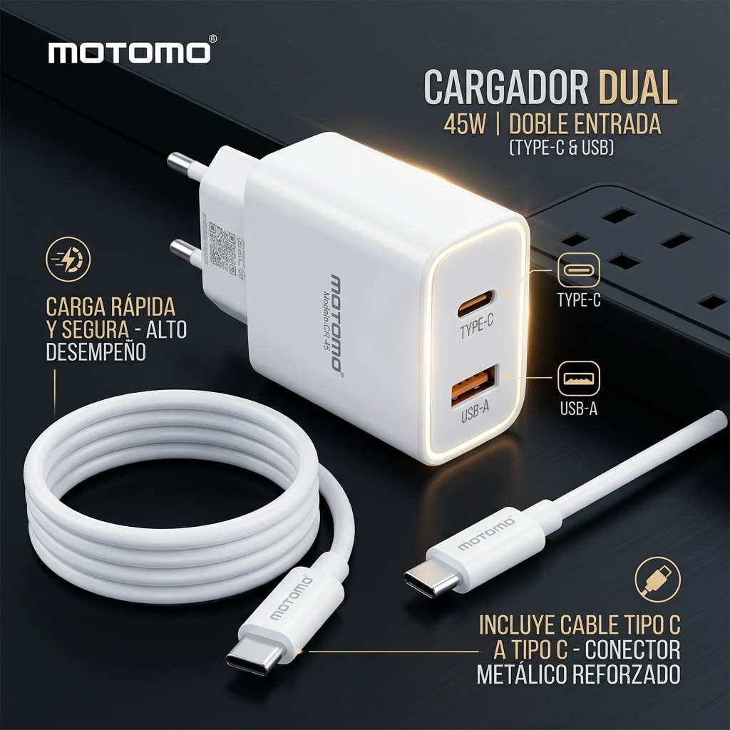 Cargador de Pared Motomo CR45W PD A + C 45W Tipo C4