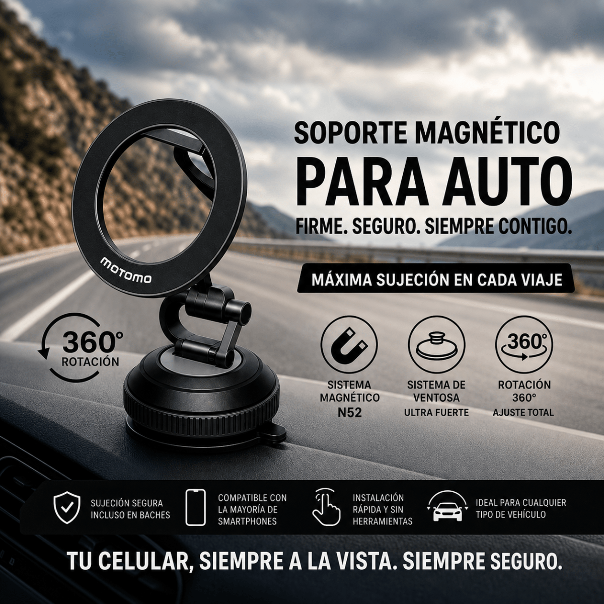 Soporte Magnético para Auto con Ventosa e Imán N52 360°4