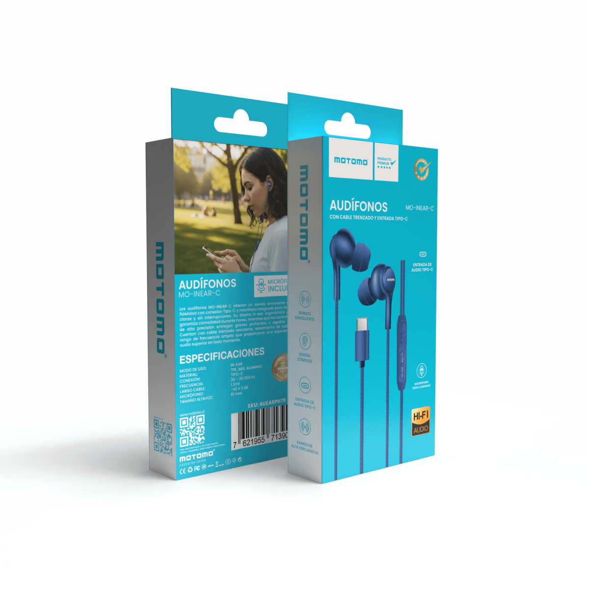 Audífono In-Ear Tipo-C Micrófono Trenzado Azul5