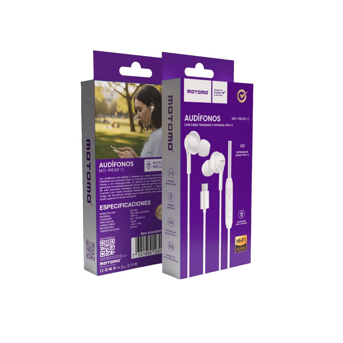 Audífono In-Ear Tipo-C Micrófono Trenzado Blanco5