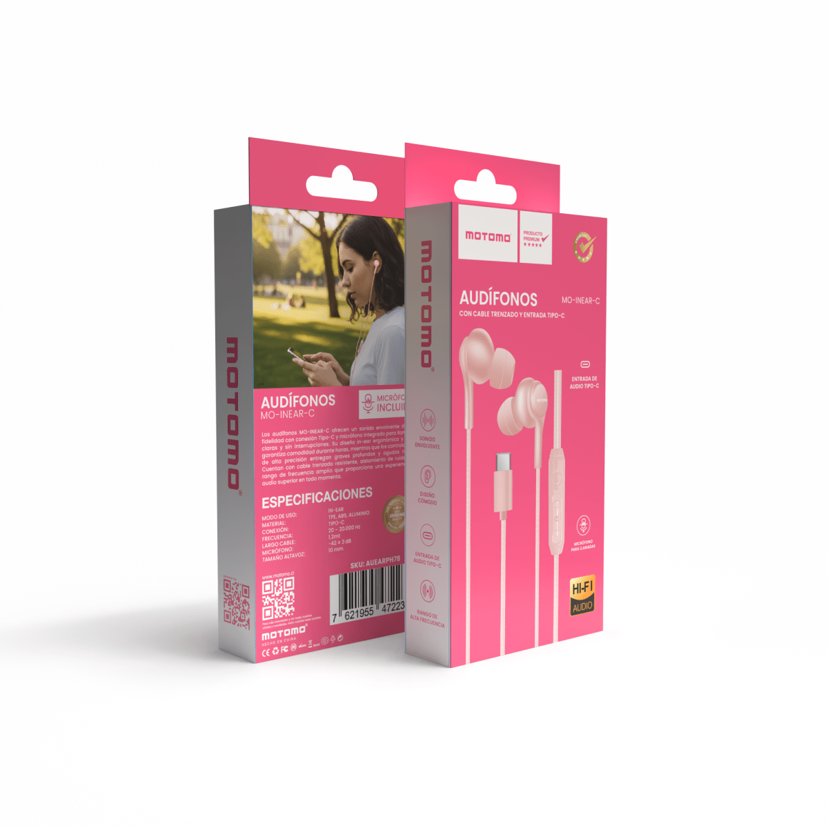 Audífono In-Ear Tipo-C Micrófono Trenzado Rosa4