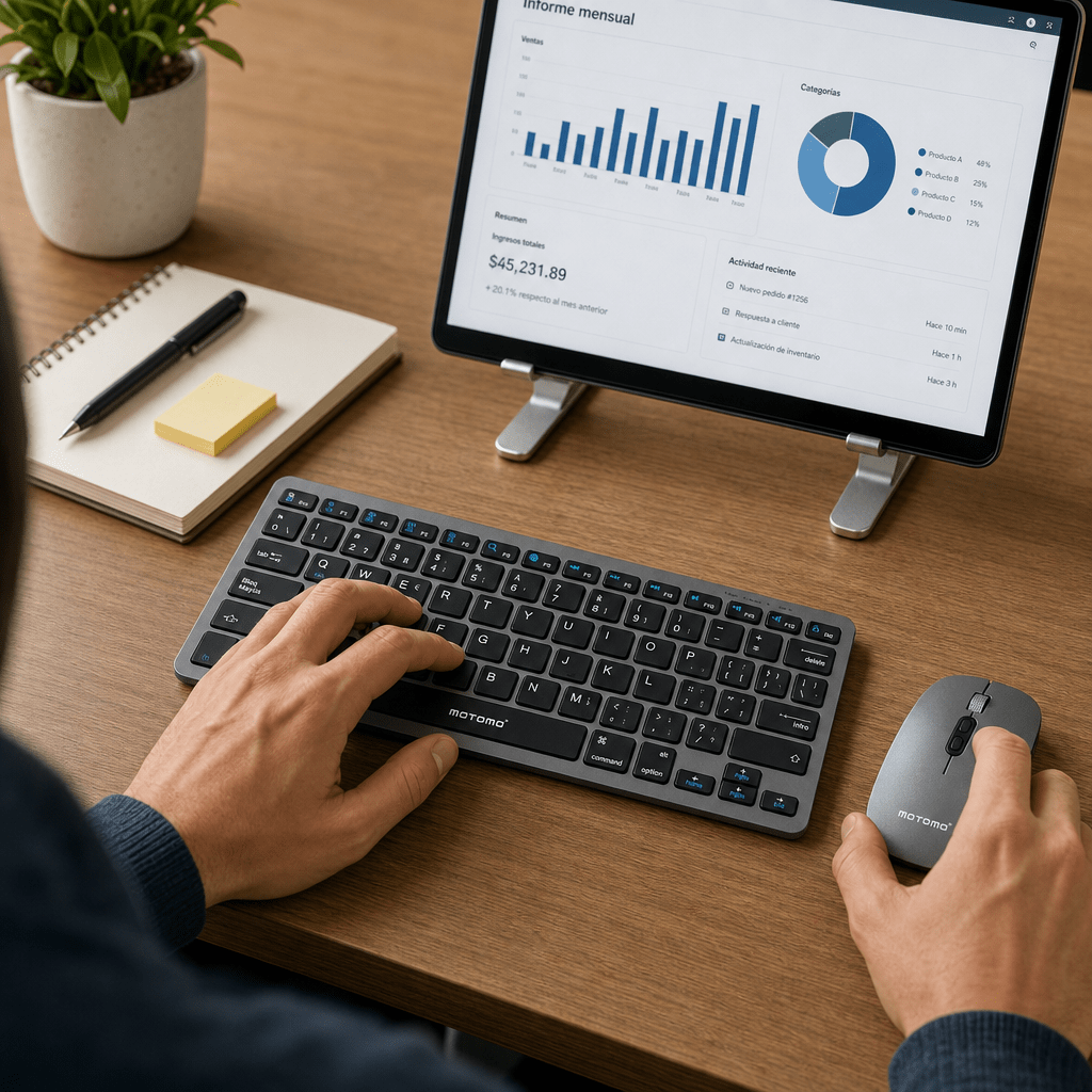 Kit Teclado y Mouse Inalámbrico MO-B040 Bluetooth Gris5
