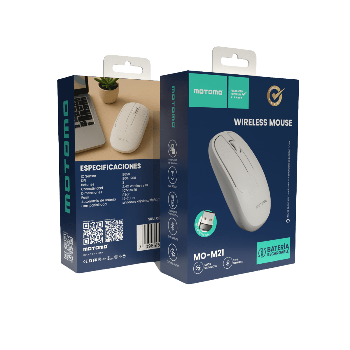 Mouse Inalámbrico Bluetooth 2.4G Recargable Silencioso Blanco5