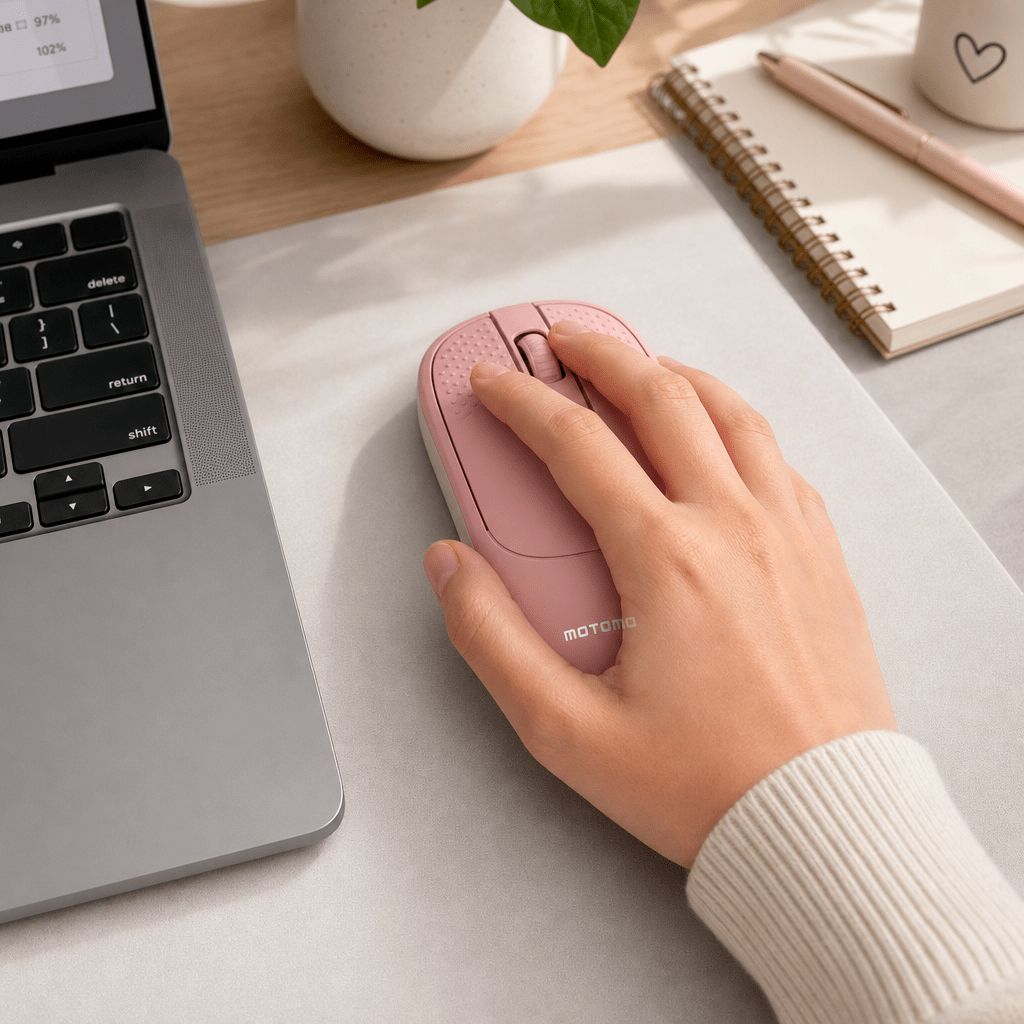 Mouse Inalámbrico Bluetooth 2.4G Recargable Silencioso Rosa6