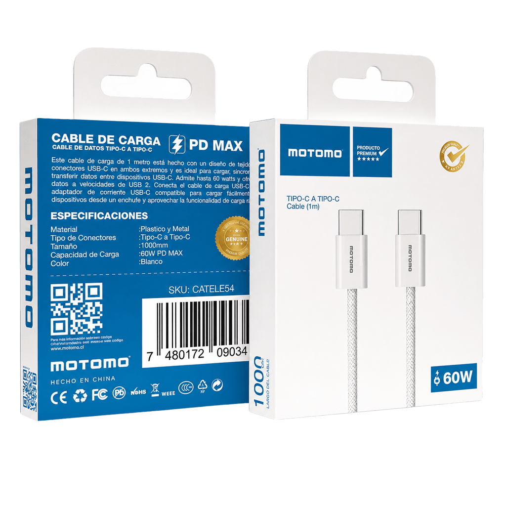 Cable PD-Max 60W Tipo C a Tipo C Trenzado Blanco5