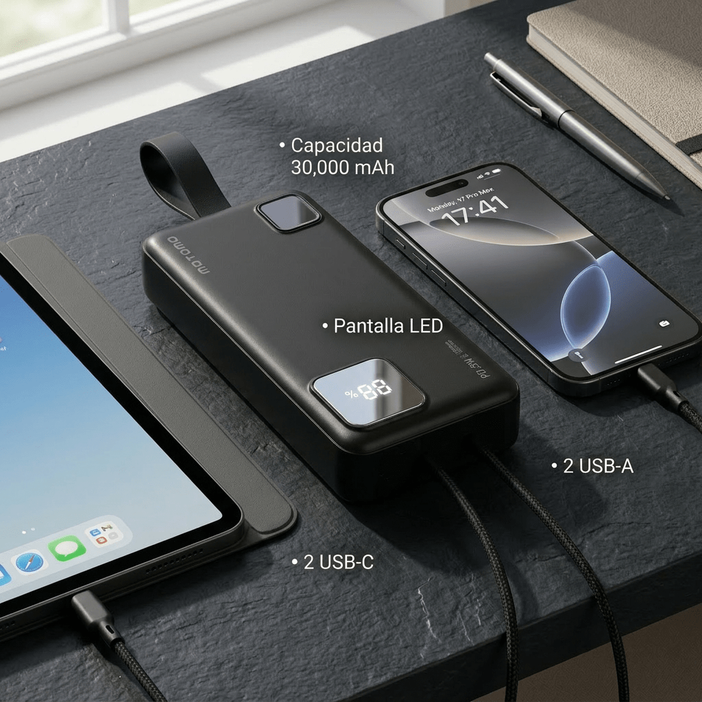 Powerbank Cargador Portátil 30000mAh 22.5W PD Motomo4