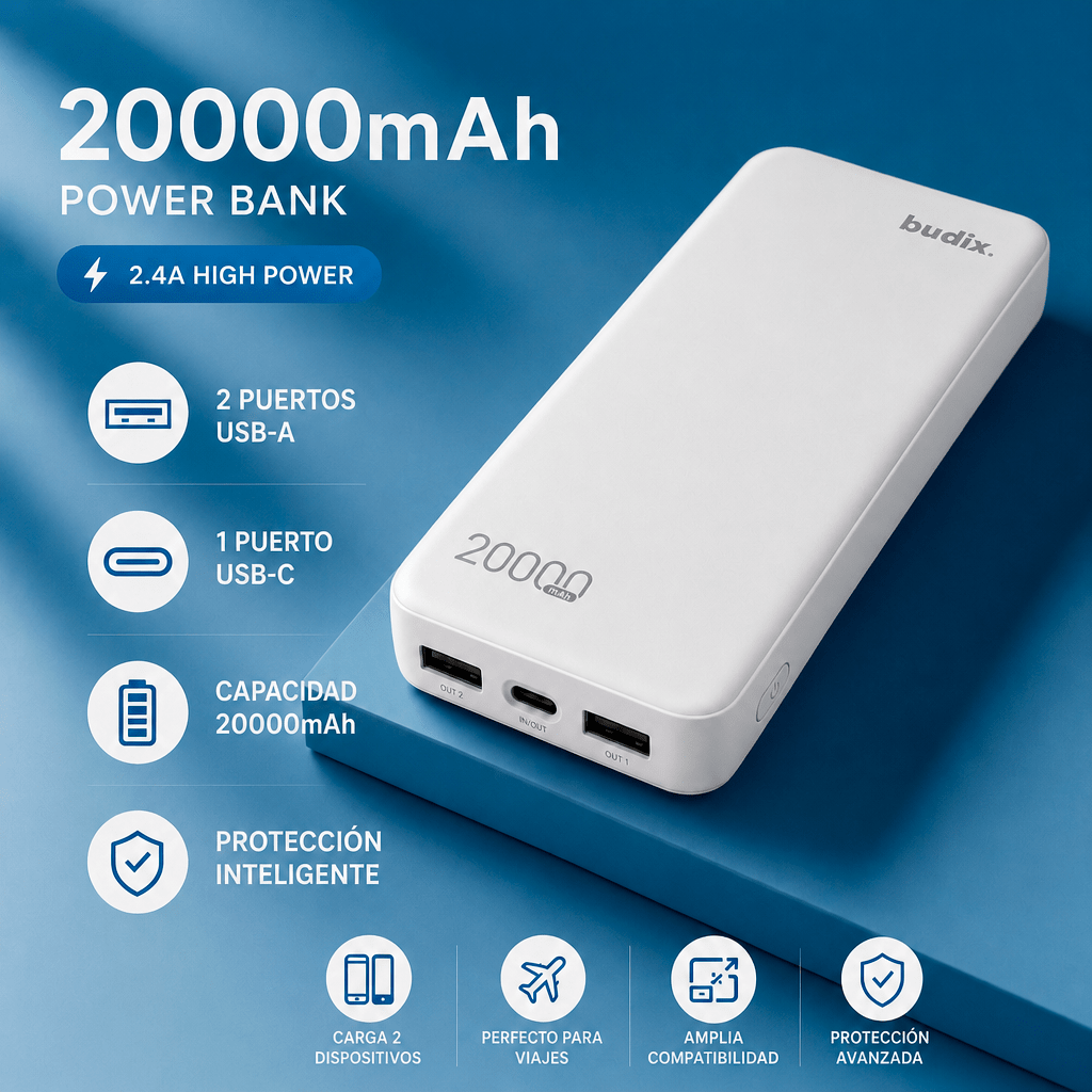 Powerbank 20.000 Mah Carga Rápida Dual Usb 2.4a Motomo5