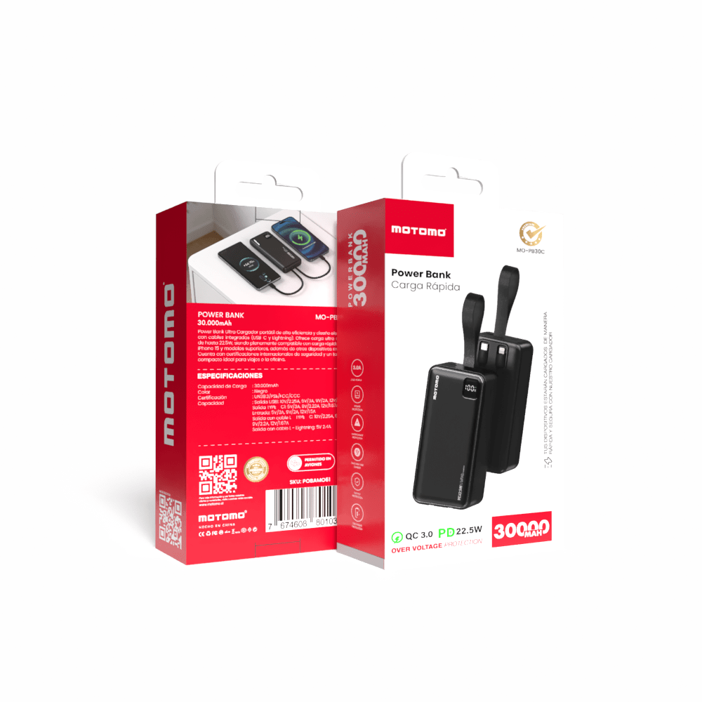 Powerbank Cargador Portátil 30000mAh 22.5W PD Motomo6