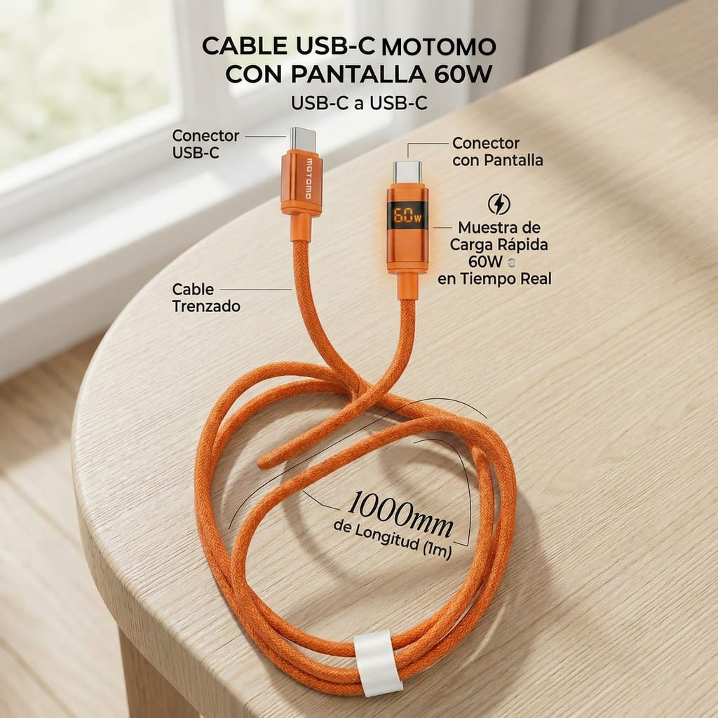 Cable Carga Rápida Motomo PD-ULED-O 60W3