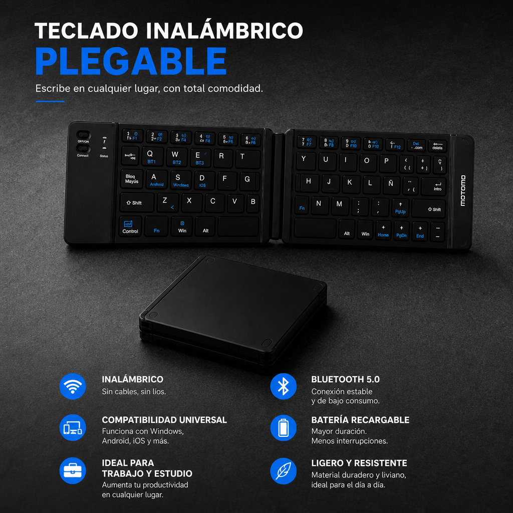 Teclado Inalámbrico Plegable Español Negro MO-01 Motomo5
