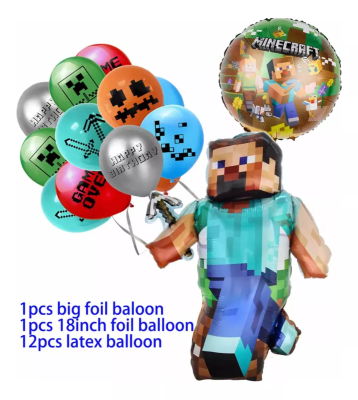 Pack Globos Metalizados Látex Minecraft Cumpleaños1