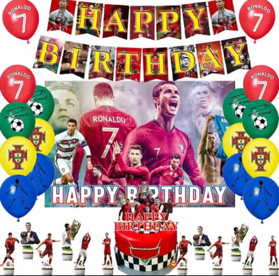 Kit Cumpleaños Decoración Cristiano Ronaldo + Tela De Fondo