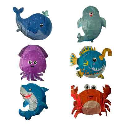 Pack 6 Globos Animales Marinos Metalizados Diseños Cumpleañs