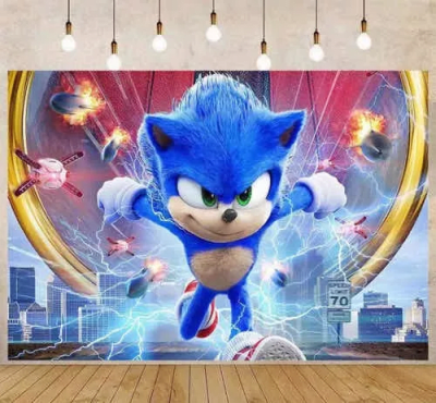 Tela De Fondo Cumpleaños Sonic 2 Vinilo 125x80 Cm Decoración